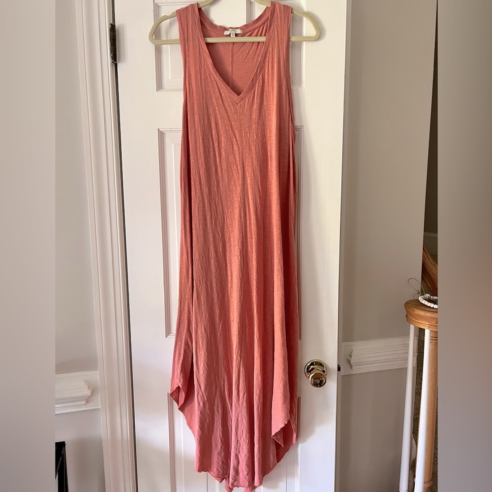 Z SUPPLY V-NECK TANK MAXI DRESS CORAL PINK SIZE LARGE